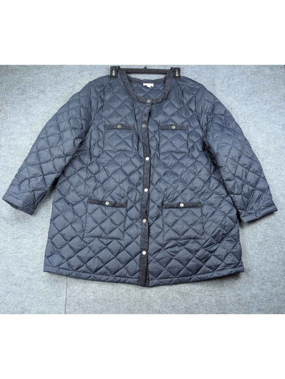 J Jill Quilted Down Jacket Womens 3X Corduroy Trim Outdoor Equestrian Preppy